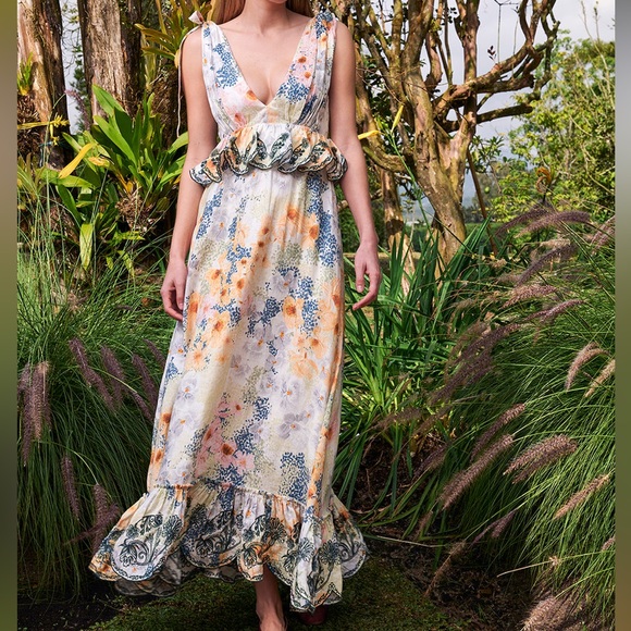 Agua by Agua Bendita Dresses & Skirts - Agua by Agua Bendita Embroidered Linen Infinito Florecer Maxi Dress Medium